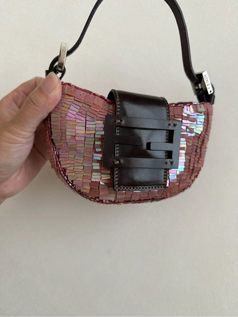 Vintage Fendi Pink Iridescent Sequin Croissant Handbag - Picture 5 of 9